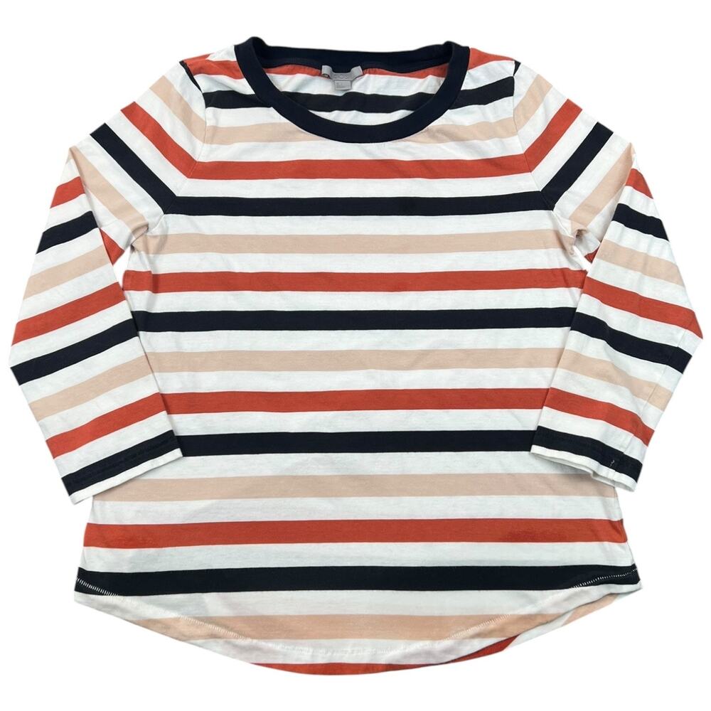 COS Striped 3/4 Sleeve Cotton Top Black Rust Blush White Women’s S